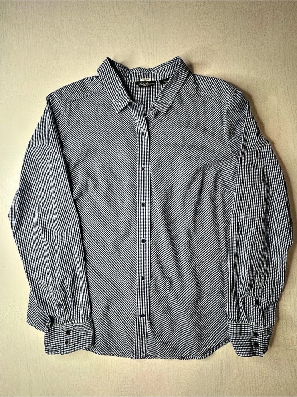 Eddie Bauer Gingham Cotton Button Down in Blue & White Size Medium